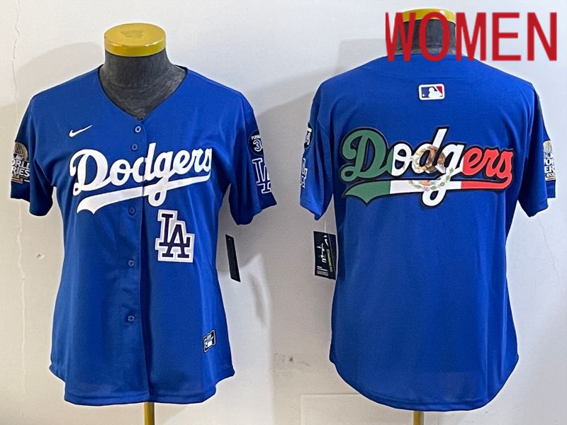 Women Los Angeles Dodgers blank 2024 World series patch blue jersey 202411239->women mlb jersey->Women Jersey